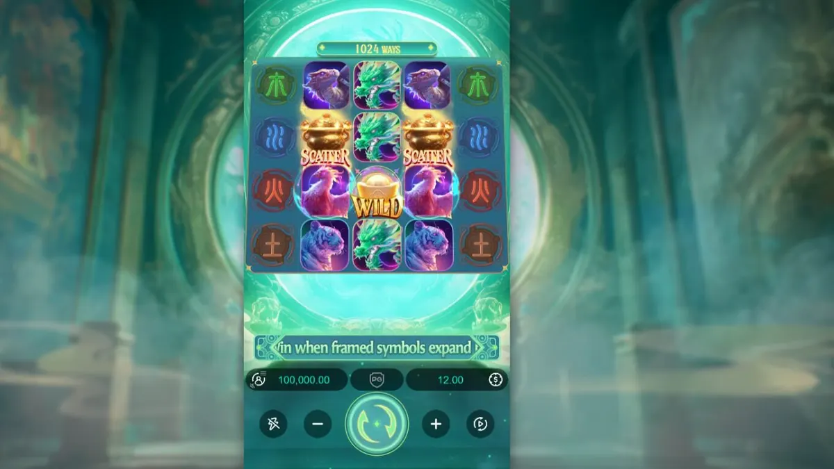 Tampilan visual slot Mythical Guardians dengan tema mitologi Tiongkok