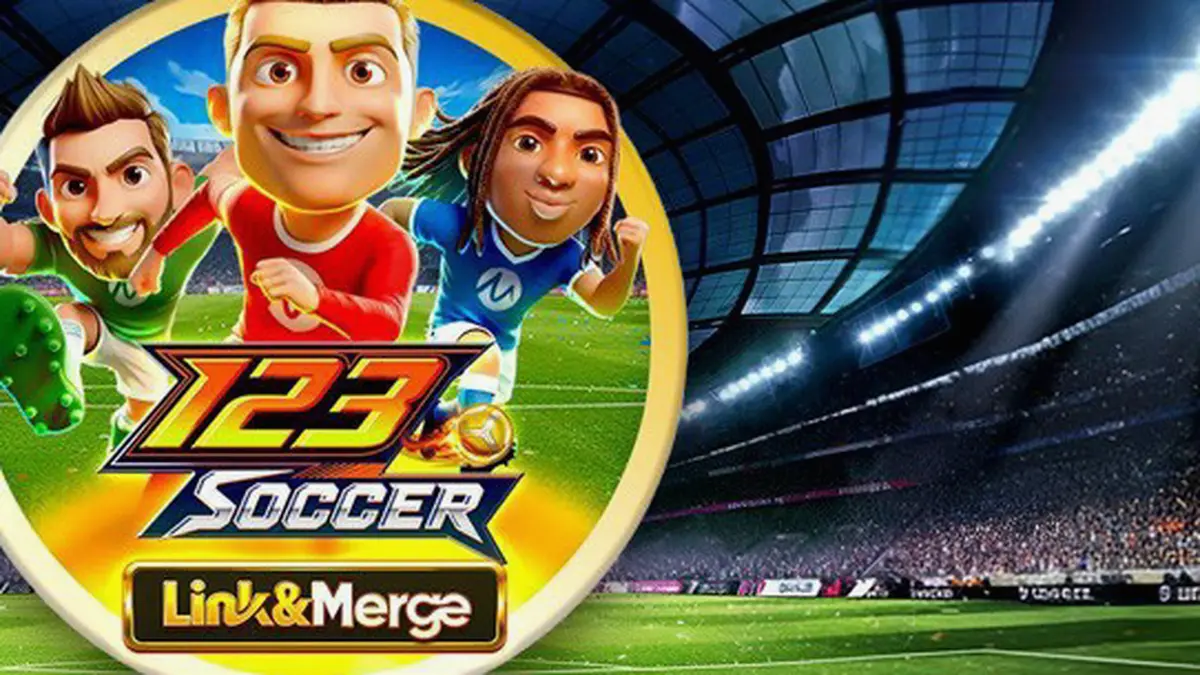 Tampilan visual slot 123 Soccer Link&Merge dengan tema sepak bola yang dinamis