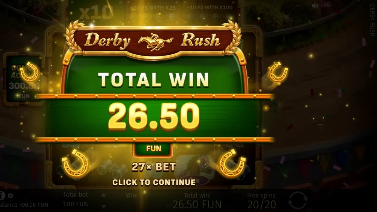 Tampilan visual slot Derby Rush dengan tema pacuan kuda yang mewah